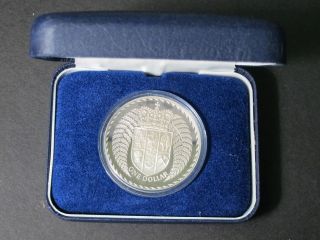 1979 Zealand Proof Silver Dollar $1 Coin In Felt Presentation Case,  Capsule photo