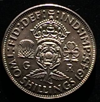 British Two Shilling Silver 1945 Au Highgrade photo