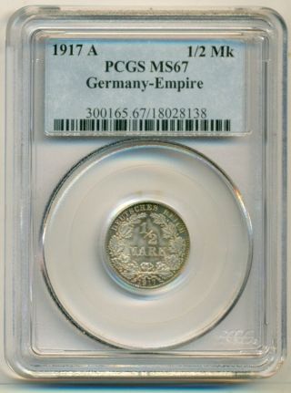 German Empire Silver 1917 A 1/2 Mark Ms67 Pcgs Color - Toned photo