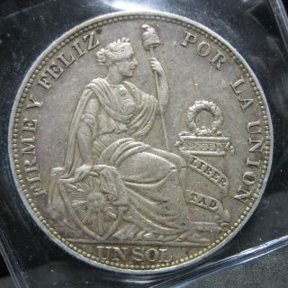 1915 Peru Silver Un Sol - Nicely Circulated - K114 photo