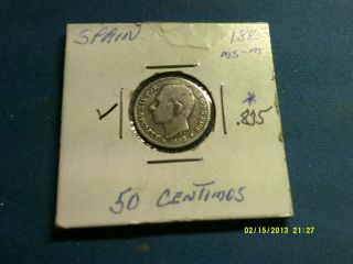 Spain 50 Centimos Silver Coin 1885 Km685 photo