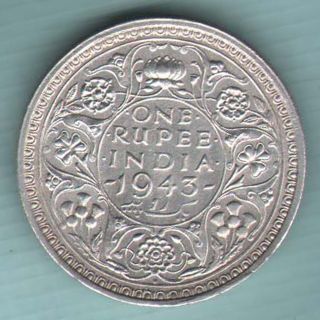British Indi - 1943 - One Rupee - Bobay - Kg Vi - Rare Silver Coin K - 80 photo