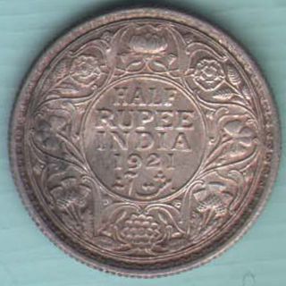 British India - 1921 - Half Rupee - Kg V - Rare Silver Coin K - 30 photo