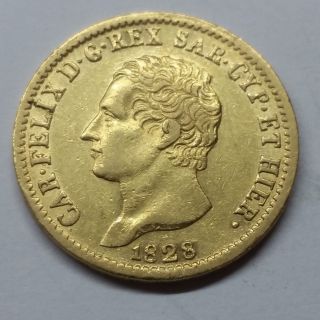 1828 Sardinia Italy 20 Lire Gold Carlo Felix In Usa photo