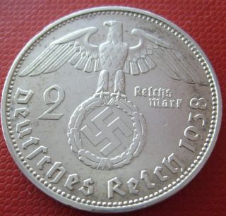 Hard To Find 1938 J 2 Mark Silver German Coin Ww2 Big Wreath (pri39) 5 photo