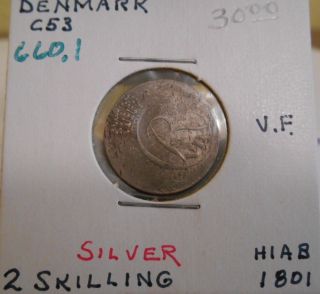 Denmark Silver Coin K660.  1 2 Skilling Hiab 1801 Vf photo