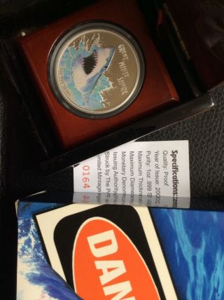 2007 Great White Shark 1oz Silver Proof Coin 1 Oz.  999 Fine Silver,  Perth photo
