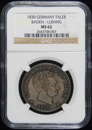 1830 Germany Silver Taler Baden - Ludwig Ngc Ms - 62 photo