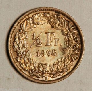 Switzerland Silver Half 1/2 Franc 1898 (toning) Almost Unc photo