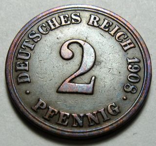 Germany Empire 2 Pfennig 1908 A Coin Km 16 photo