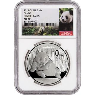 2015 China Silver Panda (1 Oz) 10 Yuan - Ngc Ms70 - First Releases - Panda Label photo