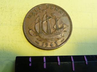 1943 Bronze Half Pence Uk Half Penny Britain Coin photo