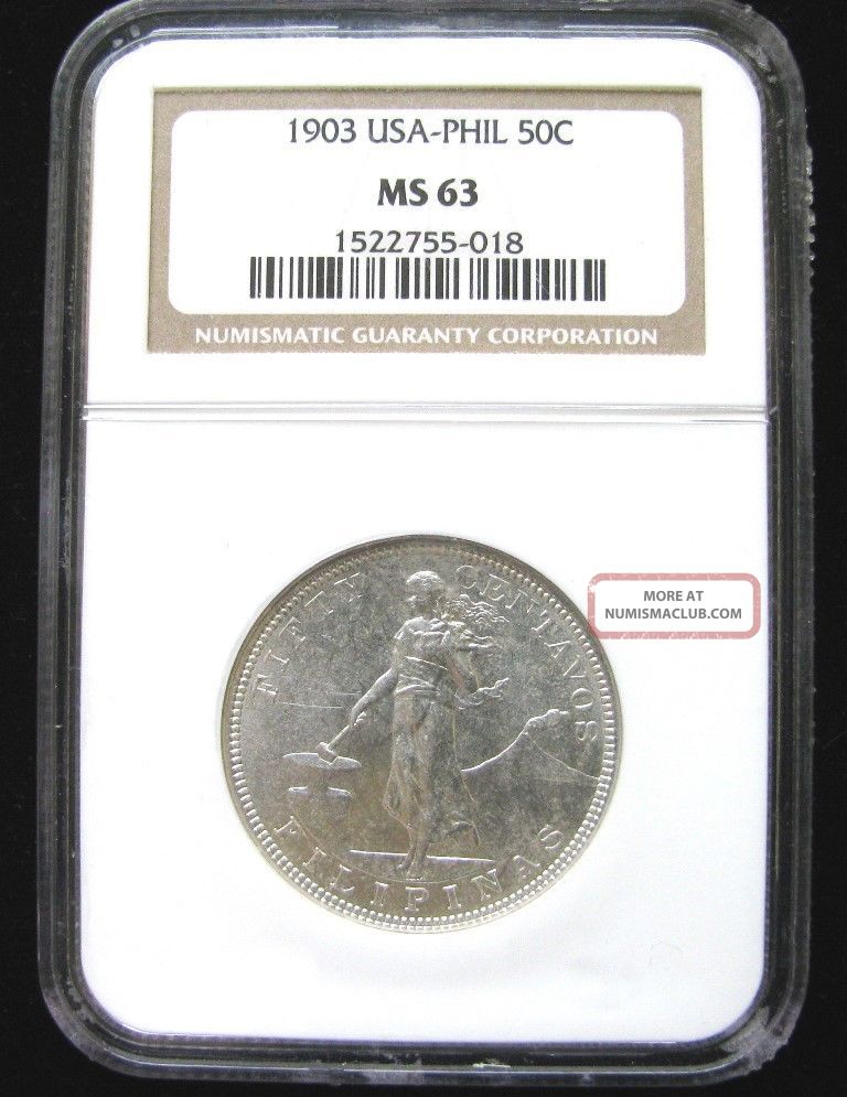 S1903. Philippines (usa) 1903 50 Centavos Ngc 63