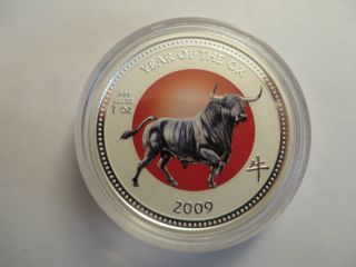 2009 Year Of The Ox,  1 Oz Silver.  999 Fine Pitcairn Islands Two Dollar Colorized photo