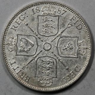 1887 Great Britain Au Silver Florin Jubilee Head Queen Victoria Coin photo