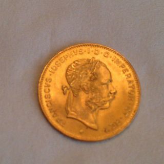 1892 Austria 10 Franc 4 Florin Gold Coin Austrian Emperor Franz Josef I photo