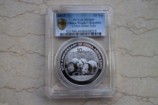 Pcgs Ms 69 China 2013 Silver 1 Oz Panda Coin - 10th Anniv.  China - Asean Expo photo