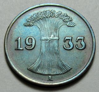 Germany 1 Reichspfennig 1933 A Coin Km 37 Pfennig Weimar (a1) photo