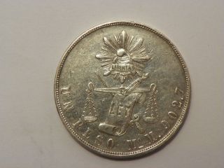 1871 Mexico Un Peso Large Silver Crown World Coin Mo photo