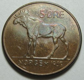 Norway 5 Ore 1959 Coin Km 405 Moose photo