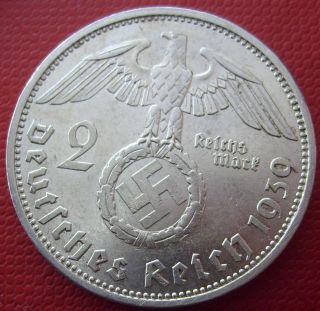 Antique 1939 A Berlin 2 Mark Silver Coin Ww2 Big Wreath Bullion (pri43) 5 photo
