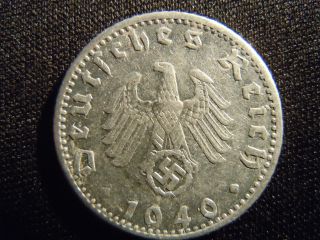 1940 - German - Ww2 - 50 - Reichspfennig - Germany - Nazi Coin - Swastika - World - 2 - W - Cent photo