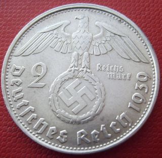 Antique Silver Rare 1939 B 2 Mark Ww2 Nazi Eagle Bullion Very Old Coin (pri52) photo
