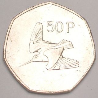1988 Ireland Irish 50 Pence Woodcock Bird Coin Vf, photo