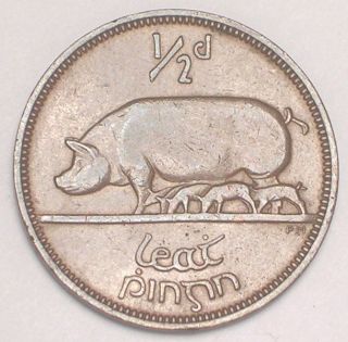 1941 Ireland Irish Half 1/2 Penny Sow Hog Coin Vf, photo