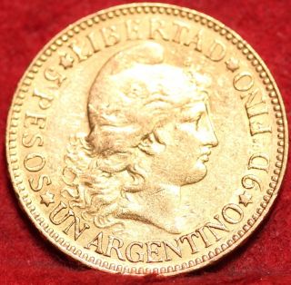 1887 Argentina Gold 5 Pesos.  2333 Agw S/h photo