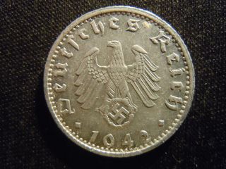 1942 - A - German - Ww2 - 50 - Reichspfennig - Germany - Nazi Coin - Swastika - World - Ab - 1849 - Cent photo