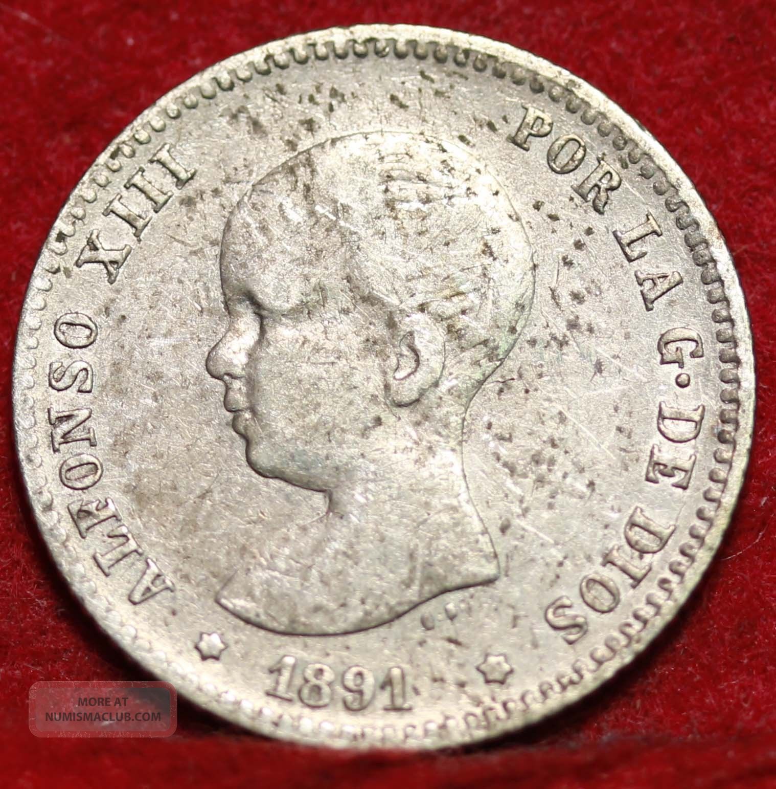 1891 Spain 1 Peseta Silver Foreign Coin S/h Europe photo