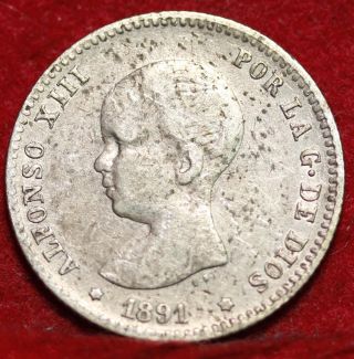 1891 Spain 1 Peseta Silver Foreign Coin S/h photo