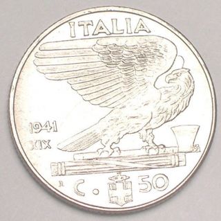 1941 Italy Italian 50 Centesimi Wwii Era Eagle Coin Xf photo