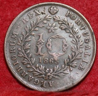 1865 Portugal Azores 10 Reis Foreign Coin S/h photo