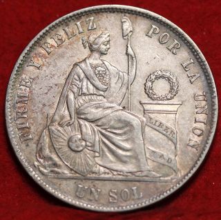 1869 Peru Un Sol Foreign Coin S/h photo
