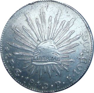 1849 Mexico Guanajuato 8 Reales Go.  P.  F.  - Rare Silver Coin In photo