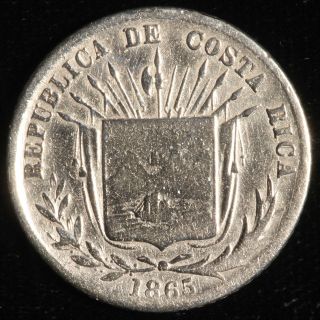Costa Rica,  25 Centavos.  1865 Gw.  Km 106.  Only 42,  000 Minted photo