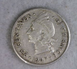 Dominican Republic 25 Centavos 1947 Silver (stock 0357) photo