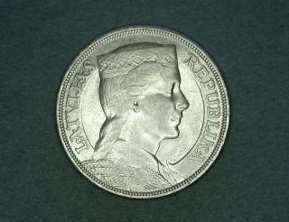 1931 - Latvia - 5 Lati - Rare Silver Xf,  Coin 