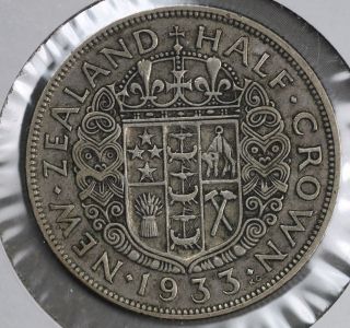 1933 Zealand Half Crown Silver Coin - Vf photo