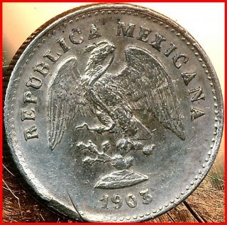 1903 Mexico 5 Centavos Rare Silver About Uncirculated Holiday Special $12.  00 photo
