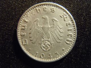 1943 - A - German - Ww2 - 50 - Reichspfennig - Germany - Nazi Coin - Swastika - World - Ab - 2117 - Cent photo