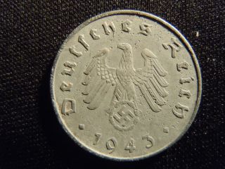 1943 - German - Ww2 - 10 - Reichspfennig - Germany - Nazi Coin - Swastika - World - 38 - Z - Cent photo