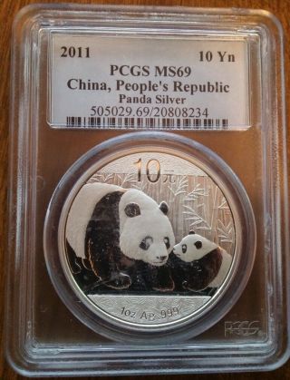 2011 China Silver Panda Pcgs Ms69 1oz.  999 Silver Coin photo