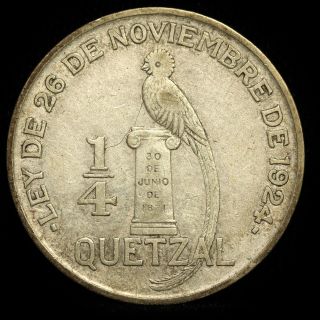 Guatemala Silver 1/4 Quetzal 1926 Very Fine,  Scratches photo