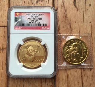 2014 Ngc Ms70 500y China Gold Panda Coin 1 Oz Early Releases 1986 Seal 100y photo