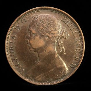 Great Britain Bronze Penny 1891 Victoria,  Toned Very Fine Plus photo