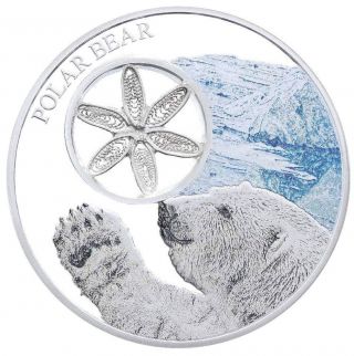 Tokelau 2015 $1 Polar Bear 1oz Silver Coloured Coin With Filigree photo