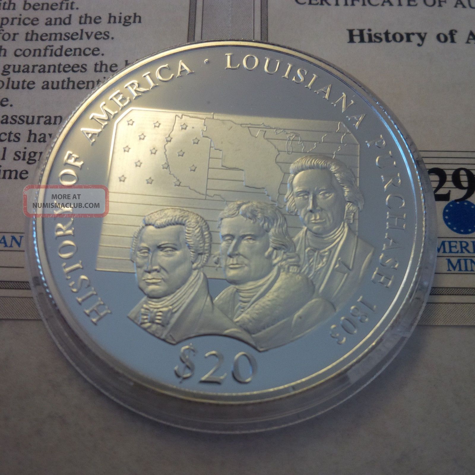 2000. 999 Silver Coin Louisiana Purchase 1803 Republic Of Liberia $20 Dollars Bu